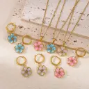 Stainless Steel Multi-colored Dripping Oil Flower Pendant Necklace Earrings view 5
