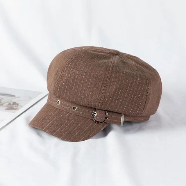 Women's Retro Fashion Metal Ring Buckle Bright Silk Beret Coffee - Shop at LoveMi