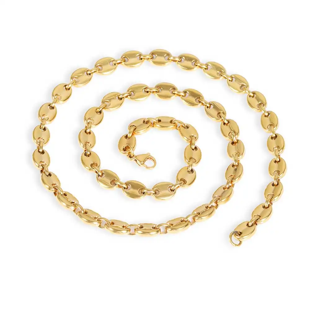 Hip Hop Color Preservation Vacuum Plating 8mm Coffee Bean Necklace Bracelet
