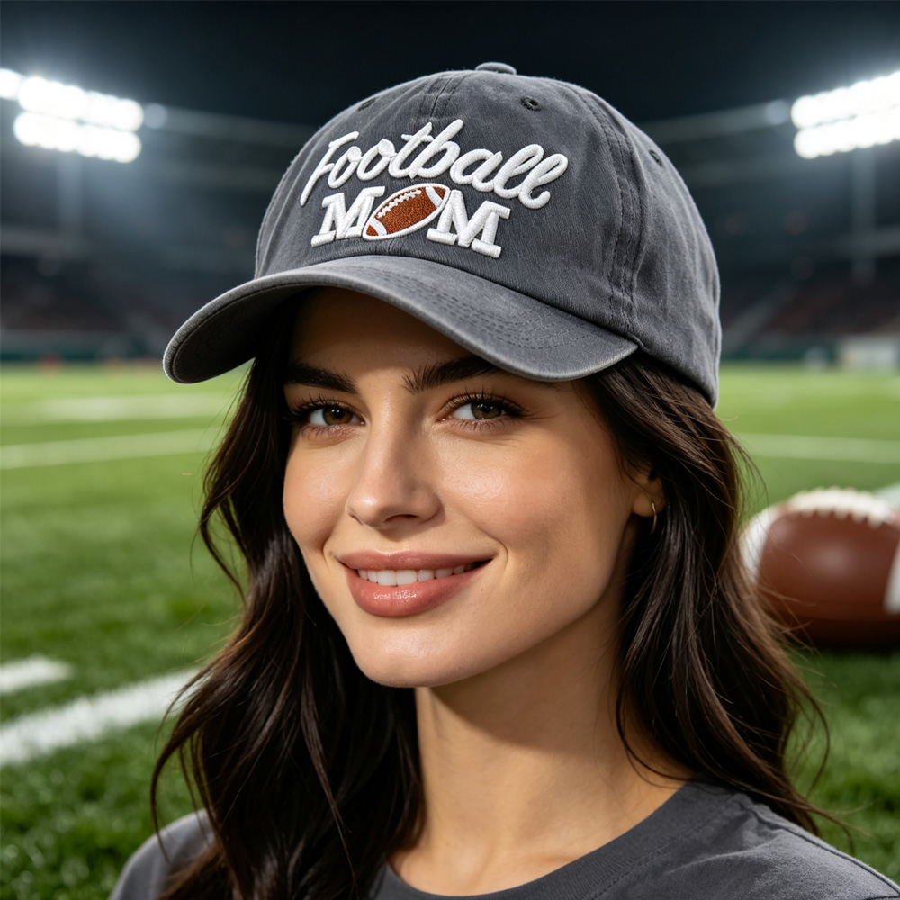 Football Mom Embroidered Baseball Cap For Women, Vintage Washed Cotton Hat, Football… — image 1