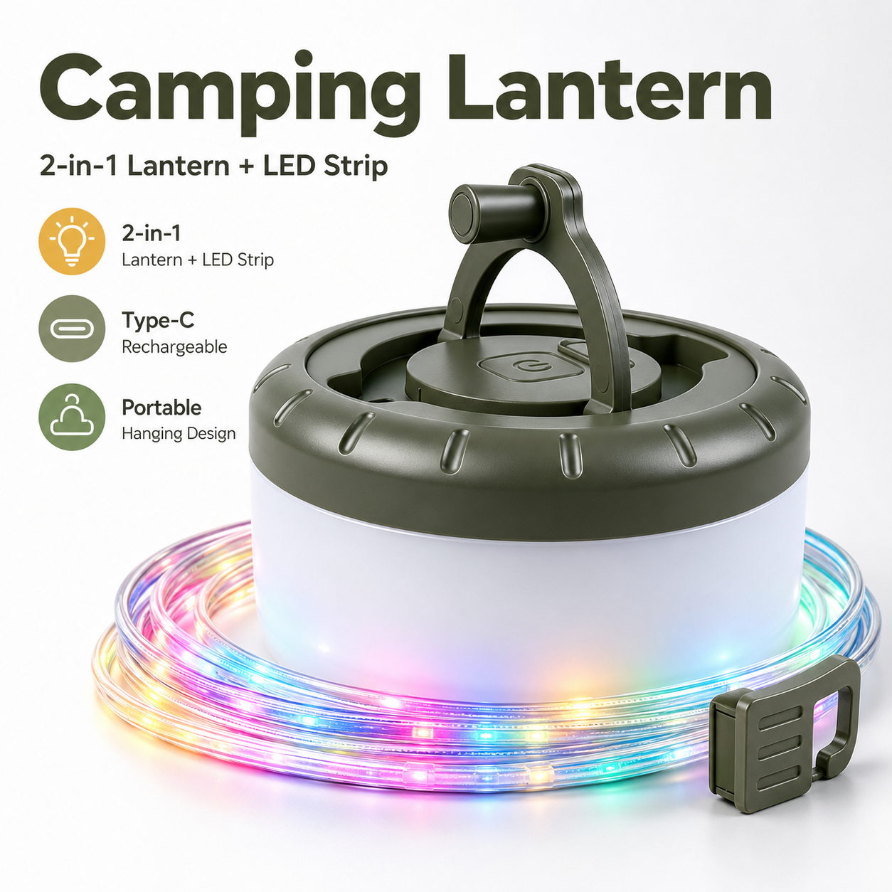 Rechargeable Type C Waterproof LED Camping Lantern HT 300 200LM For Tent Emergency RGB Strip