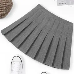 Autumn And Winter Pleated Skirt Solid Color Woolen Winter Skirt - Light Grey - View 1
