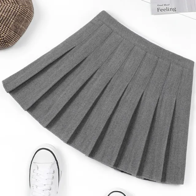 Autumn And Winter Pleated Skirt Solid Color Woolen Winter Skirt Light Grey - Shop at LoveMi