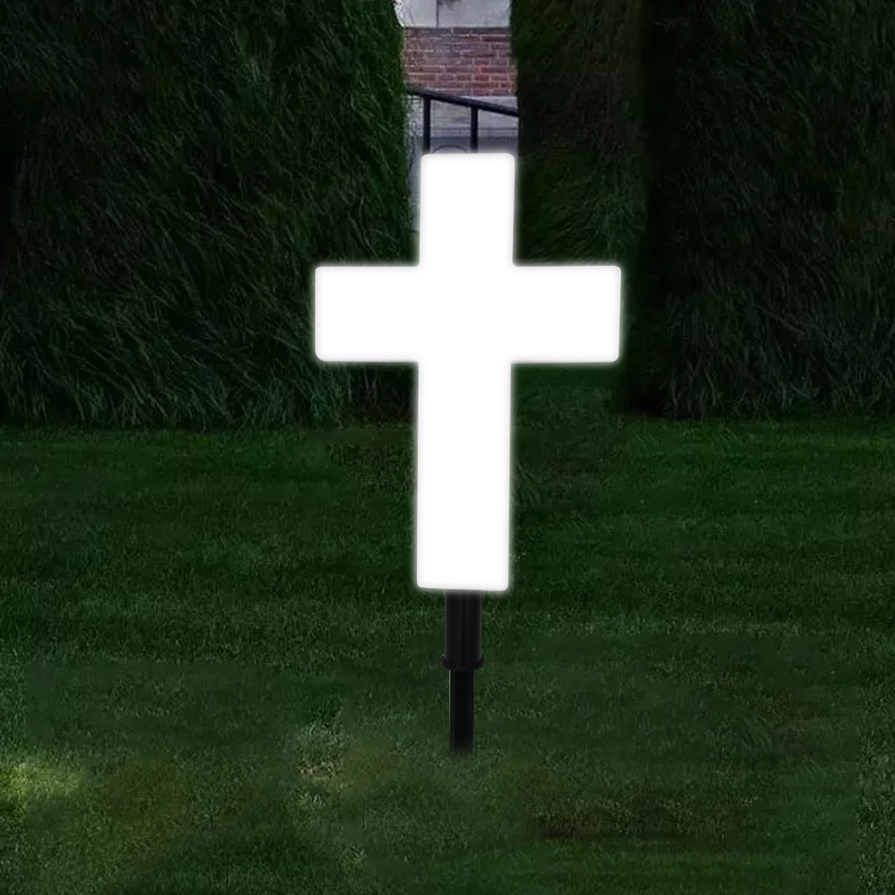 Solar Powered Big Cross Landscape Garden Stake LED Light White Outdoor Lawn Lamp — image 9