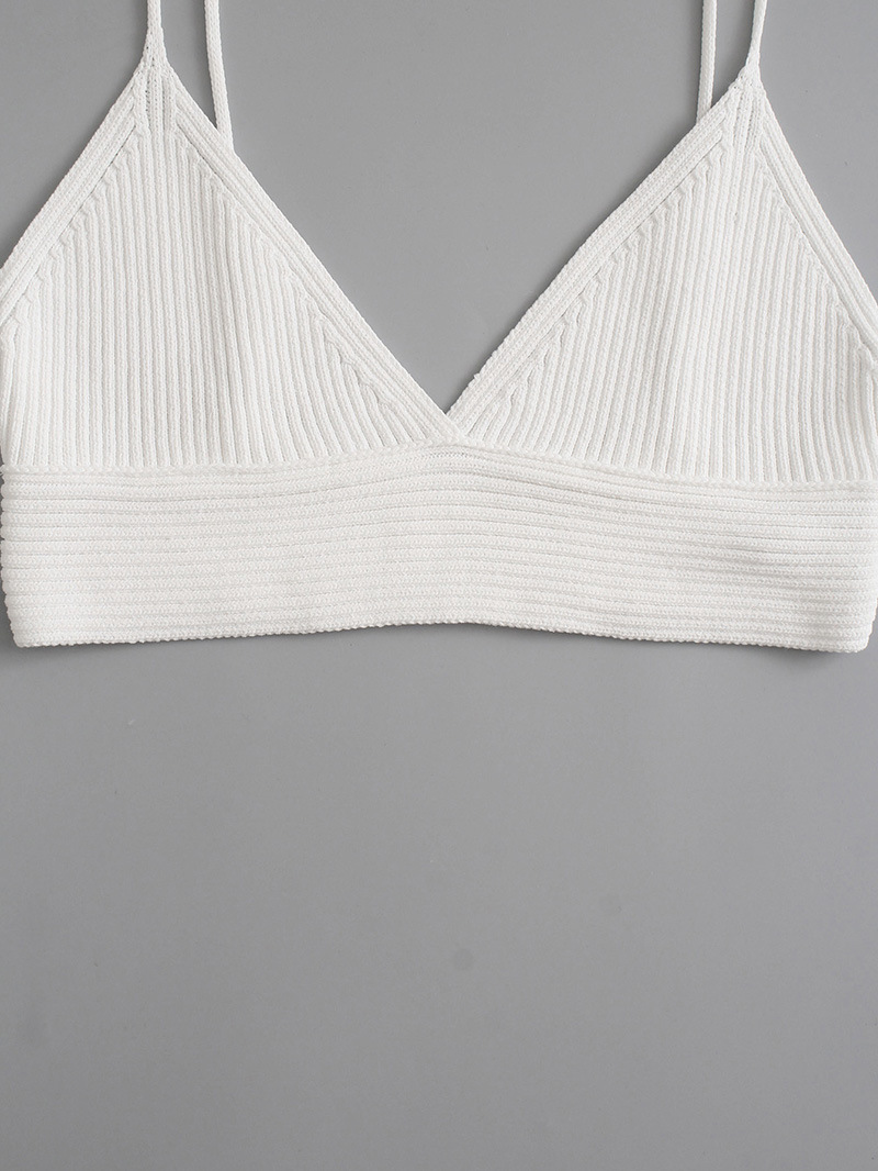 Title 5, V-neck Ribbed Knit Cropped Suspender Top