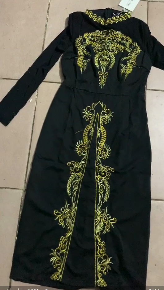 Embroidered Slim Mid length Sexy Split Dress Black - Shop at LoveMi