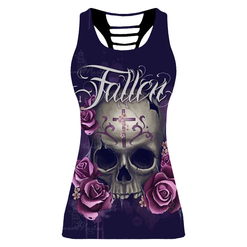 Title 5, Printed Sleeveless Hollow Sexy Racer Vest, Skul...