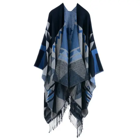 Women's Extended Thick Faux Cashmere Tassel Shawl Poncho