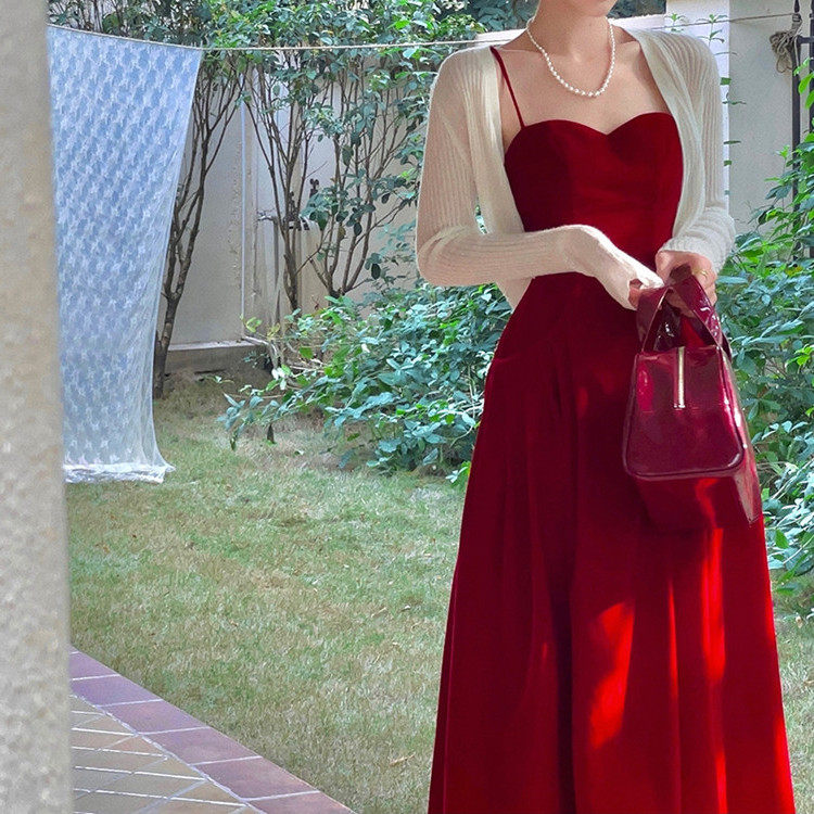 Velvet High-Neck Sling Dress, picture 3 of 5