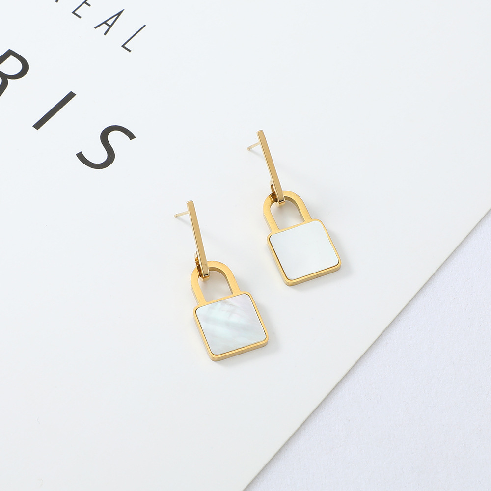 Lock Shape Earrings Simple Square Shell Pendant