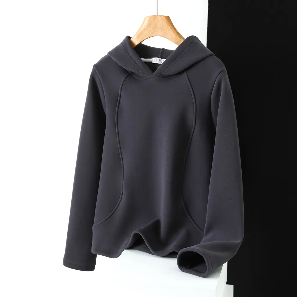 Windbreaker Women's Hoodie Solid Plush And Thicken - Grey
