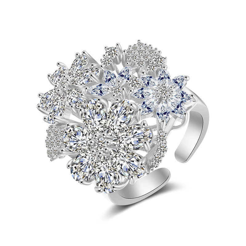Luxury Atmosphere Flower-shaped Ladies Inlaid AAA Zircon Ring
