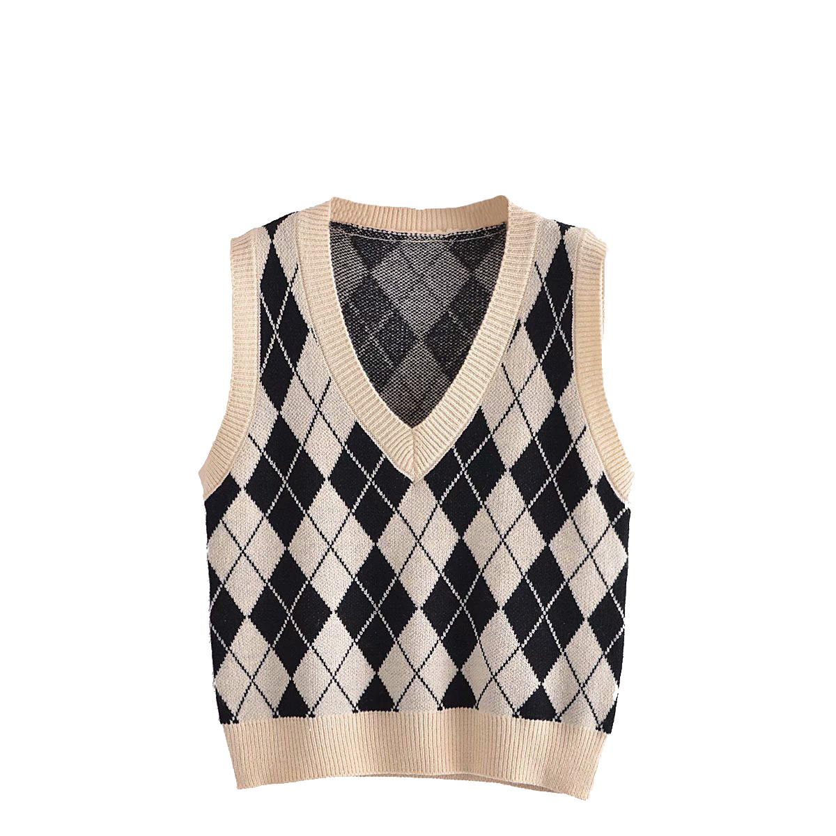 Title 6, Diamond Check V-neck Sleeveless Knit Top And Ve...