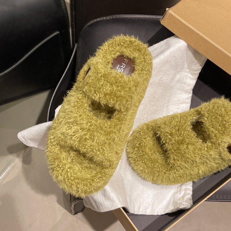 Women's Minimalist Furry Slippers For Outdoor Wear, 2026 Autumn Winter New Arrival, Korean Style Lightweight Platform Women's Shoes, Stylish Single-Strap Cotton Slippers