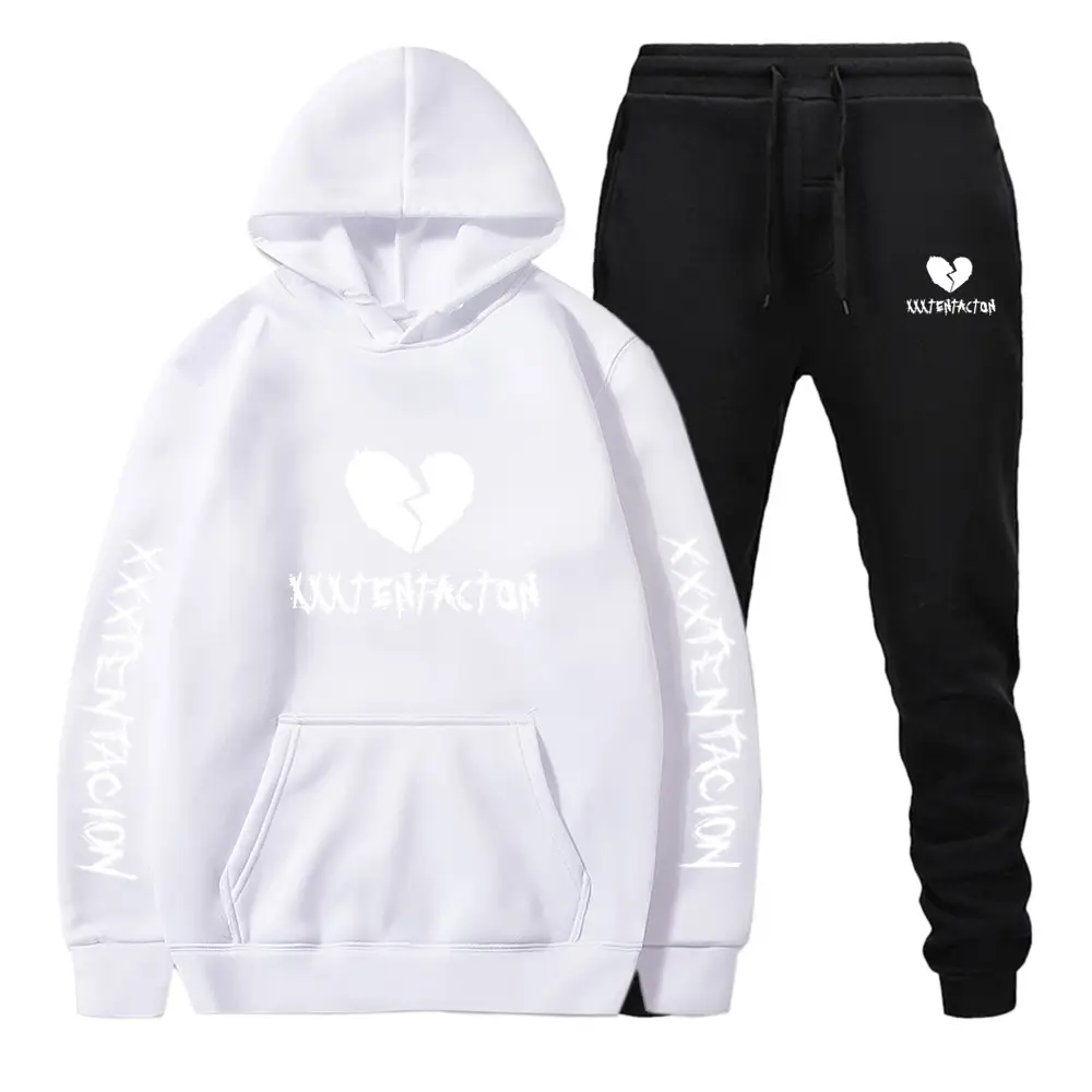 Plush White Broken Heart Men'S Sweater Casual Trend Sports Hooded Suit