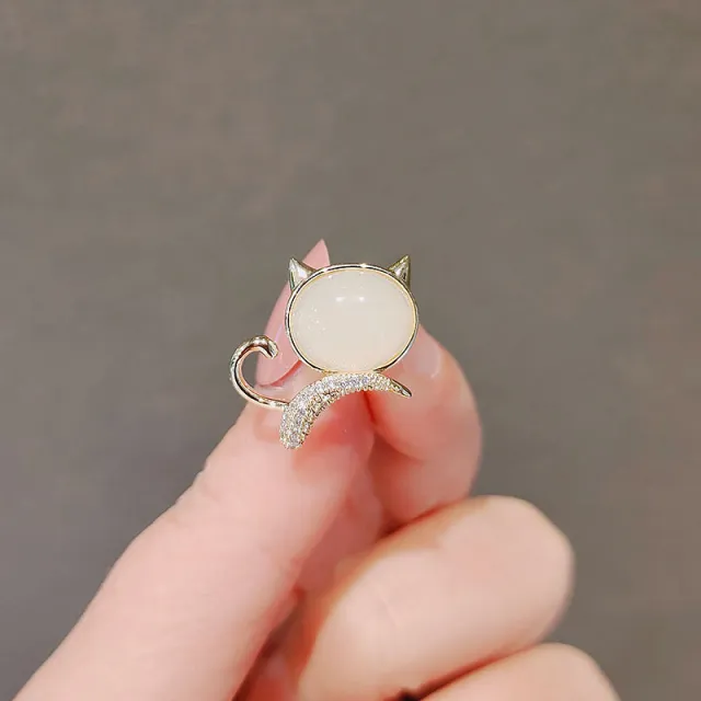 Simple And Versatile Opal Neckline Shirt Cardigan Collar Pin Brooch Cat Style - Shop at LoveMi