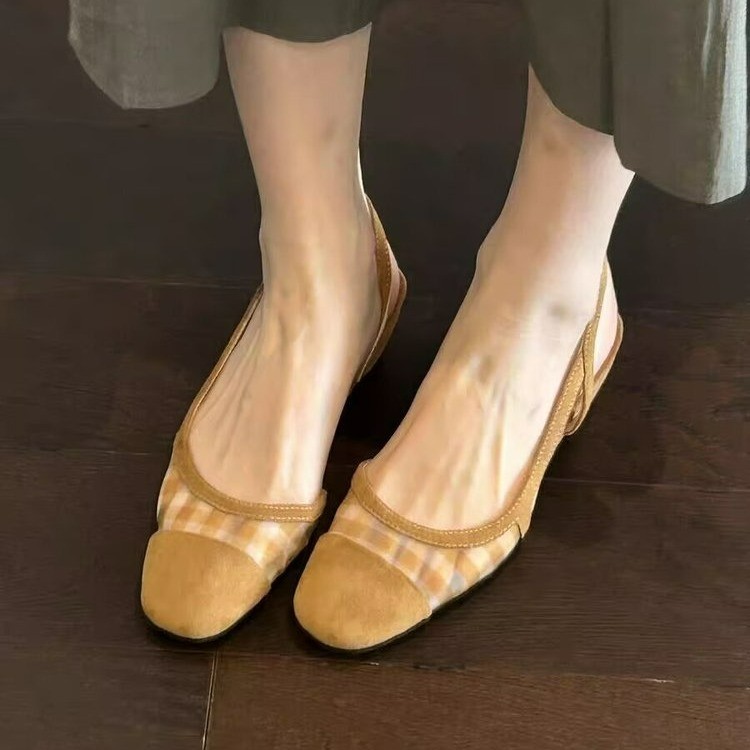 Women Vintage Preppy Two-Tone Splicing Slingback Flats Matching Casual Daily