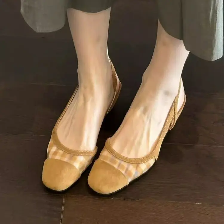Women Vintage Preppy Two-Tone Splicing Slingback Flats