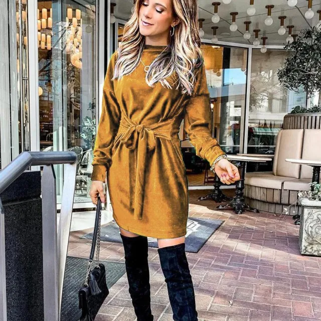 Round Neck Lace Up Velvet A line Skirt Gold - Shop at LoveMi