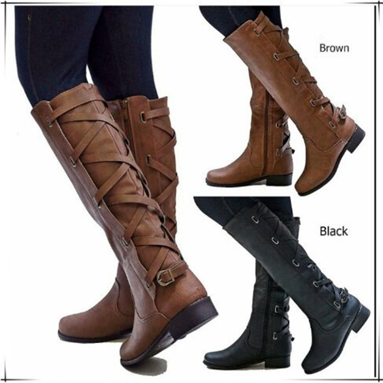 Title 5, Lace-up Boots Round Toe Low Heel Rider Boots