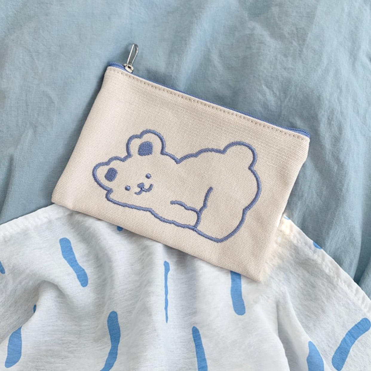 Canvas Embroidered Bear Coin Purse Cotton — image 1