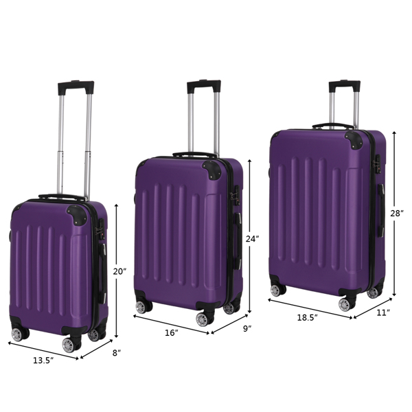 Three In One Handle Universal Wheel With 4 Corner Guards Pull Rod Box, 20in, 24in, 28in ABS Aluminum Alloy Pull Rod, Classic Color Scheme - Dark Purple — foto 2