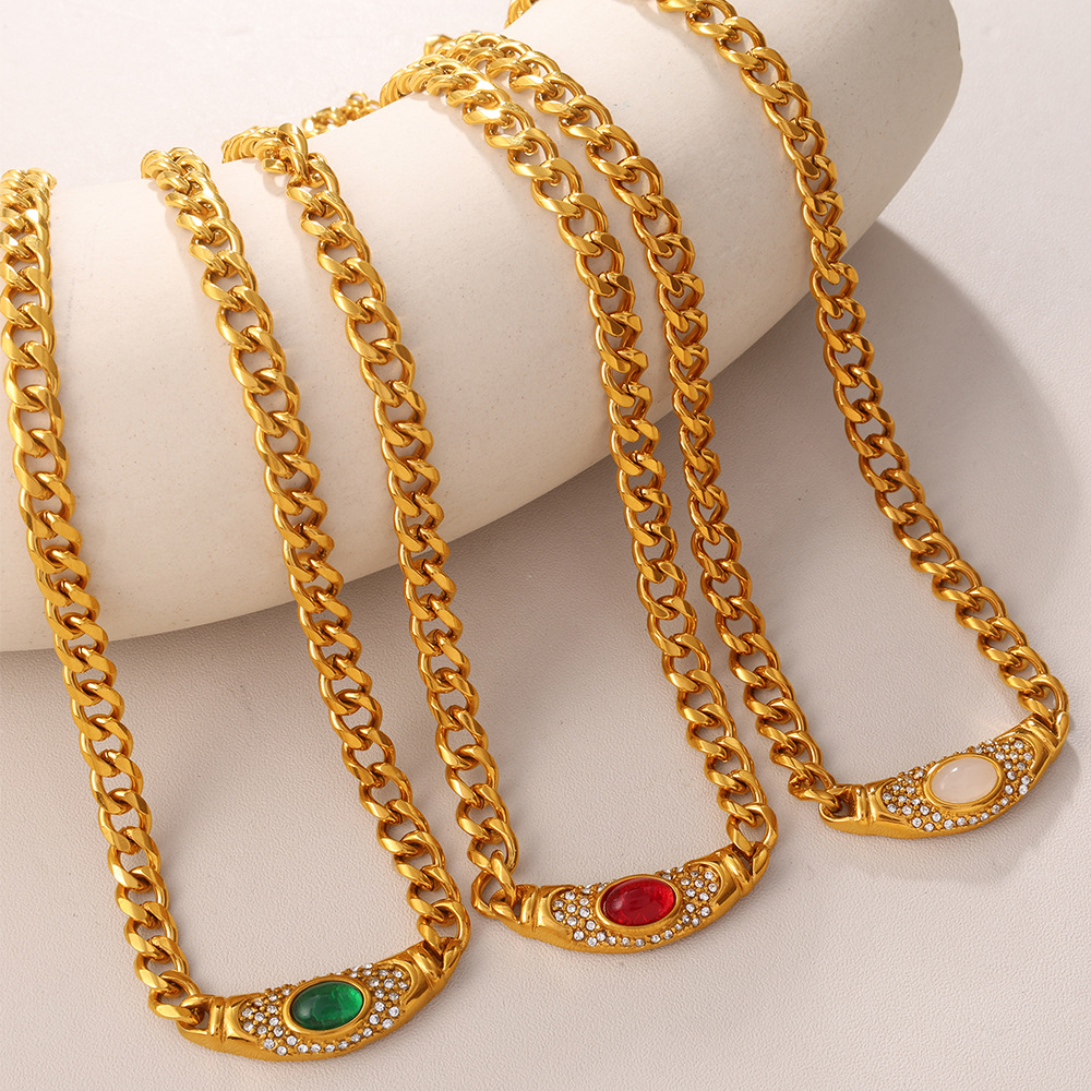 Vintage Mid-Century Geometric Choker Necklace With Premium Cat's Eye Stone Inlay