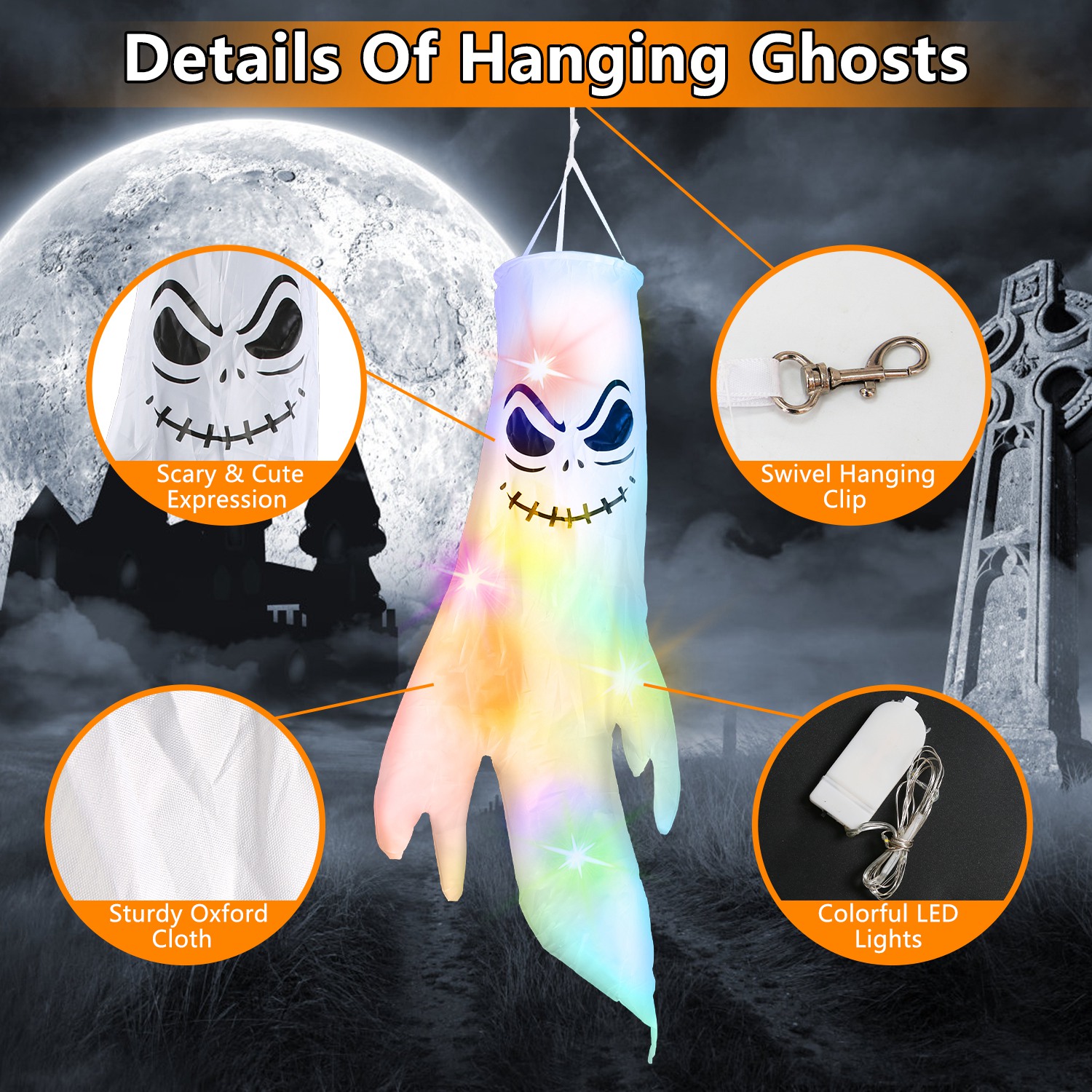 Halloween Ghosts Windsocks With Led Lights For Outdoor Garden_voghion.com