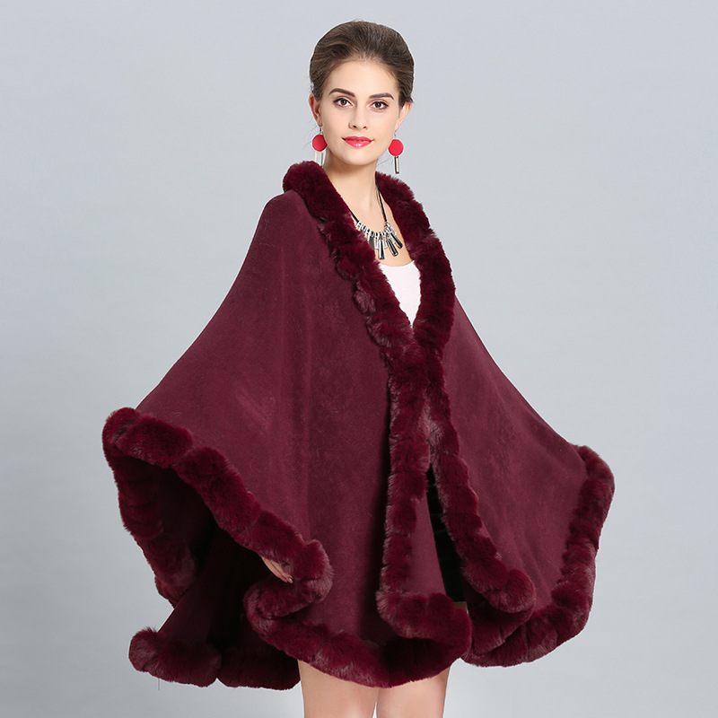 Title 8, New Large Size Faux Fox Fur Collar Knitted Shawl