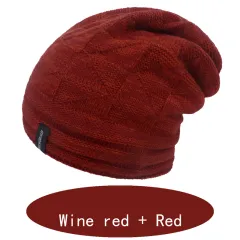 Two-color Wool Warm Knitted Hat For Ear Protection In Autumn And Winter - Winescarlet - View 1