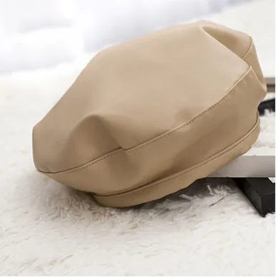 Leather Beanie Hat - Khaki