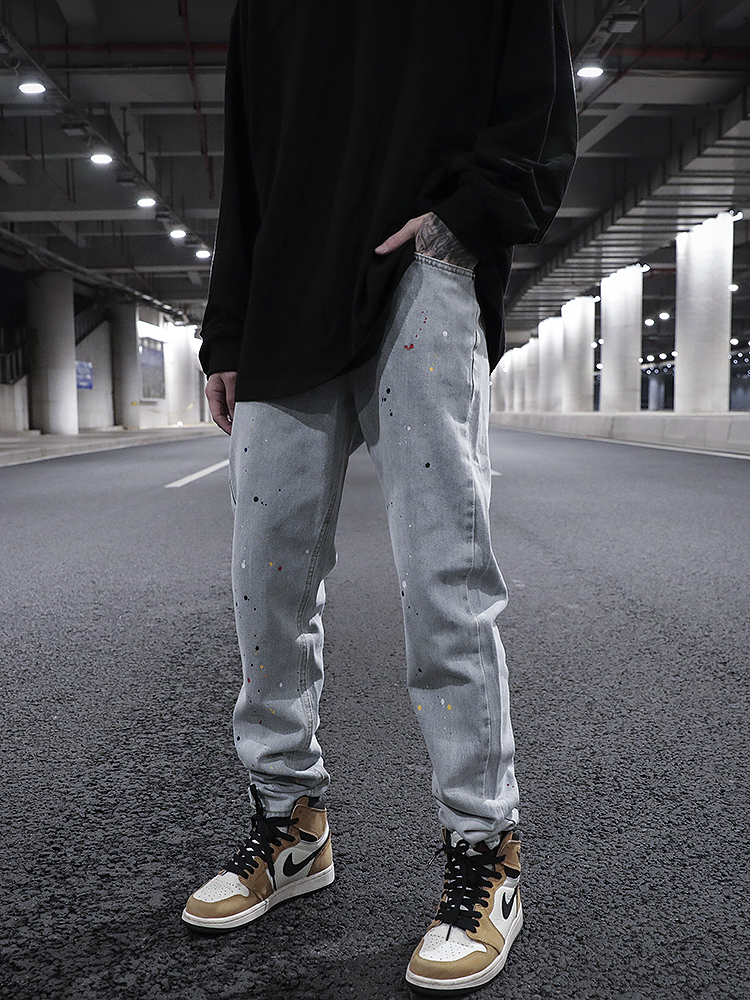 Washed And Distressed Hand-splashed Small-footed Jeans