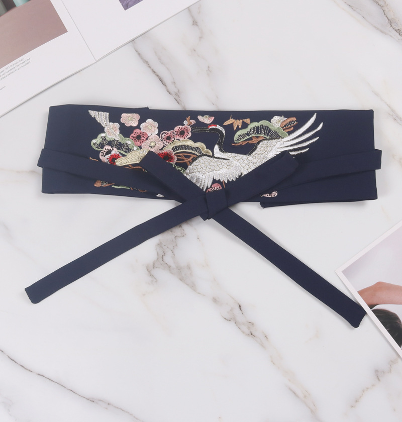 Title 4, Flower Crane Embroidery Bow Tie Tie Belt Waist ...