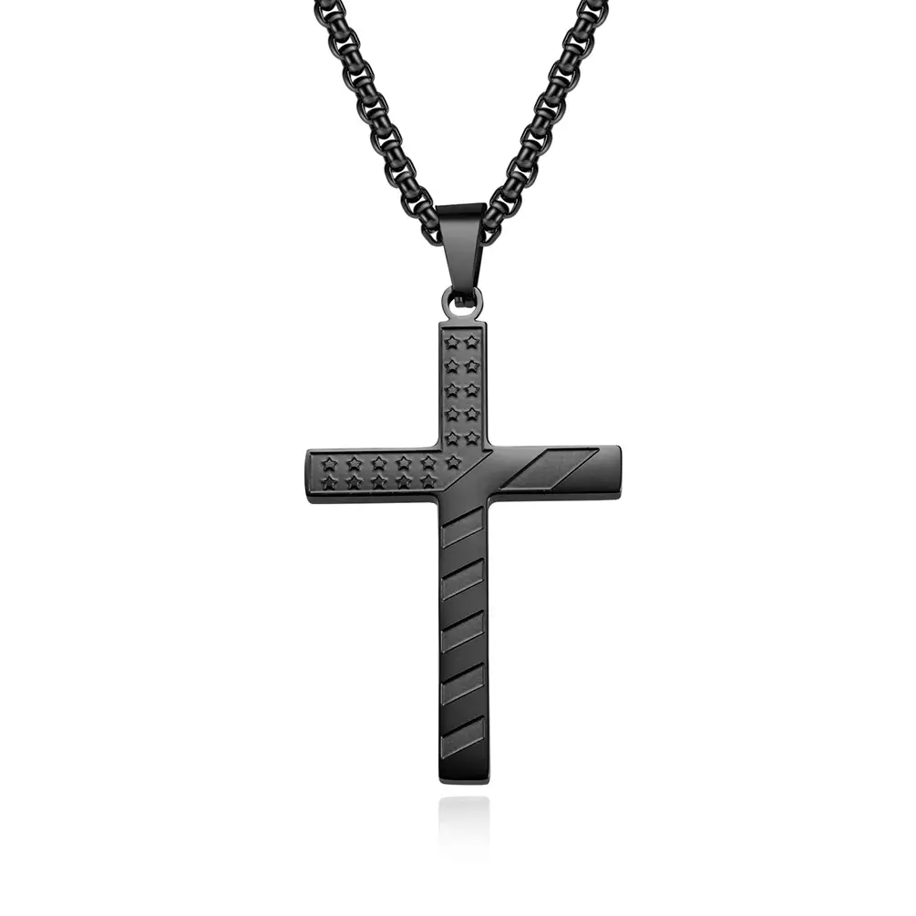Star-Spangled Banner Titanium Steel Cross Necklace Wearing Chaoren Pendant