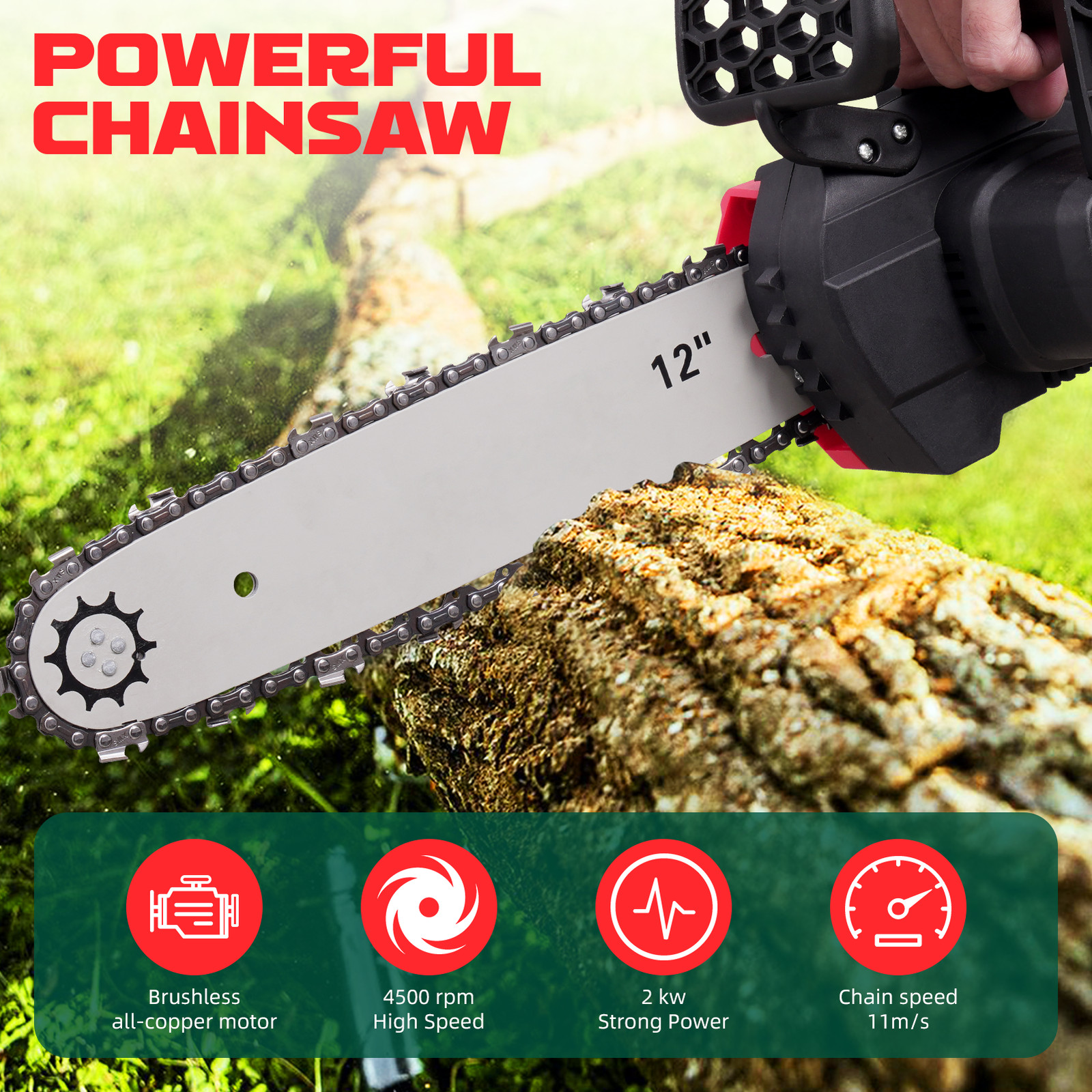 12 Inch Cordless Chainsaw,Electric Handheld Wood Cutter   Battery For  21V
