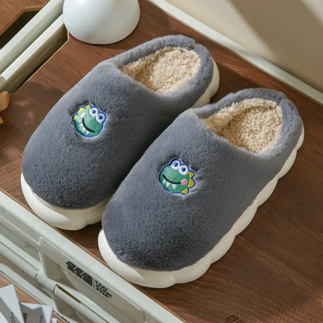 Men's And Women's Indoor Household Couple Fluffy Fluffy Soft Sole Cotton Slippers Grey - Shop at LoveMi