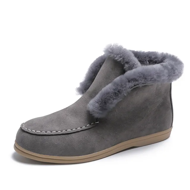 Ankle Snow Boots Warm Fur Suede Casual Flat Shoes Winter Grey - Shop at LoveMi