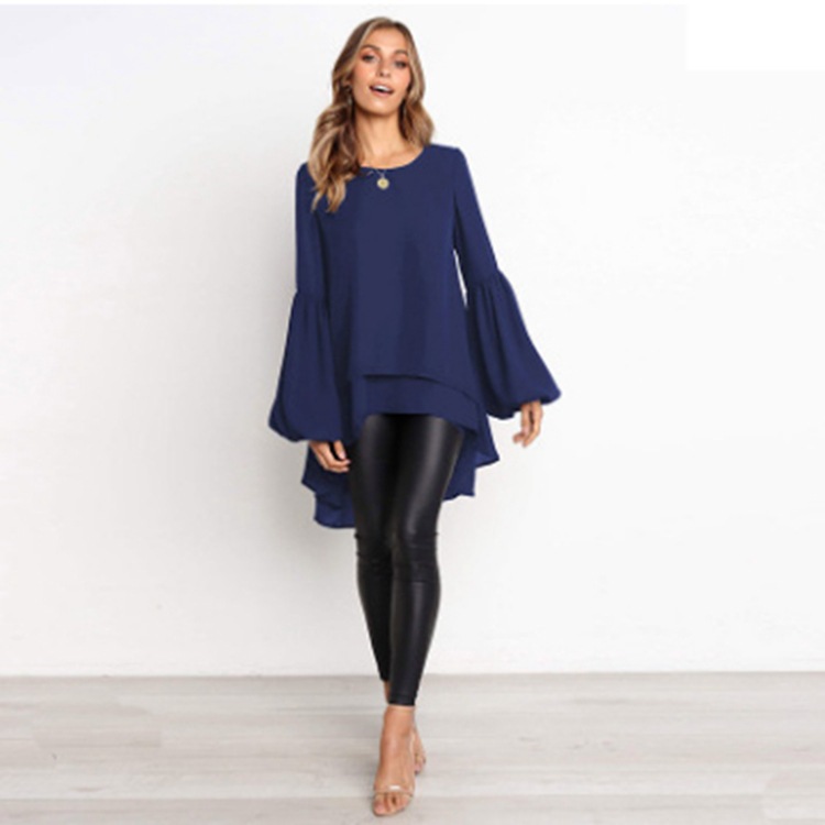 Title 7, Round Neck Lantern Sleeve Irregular Ladies Top