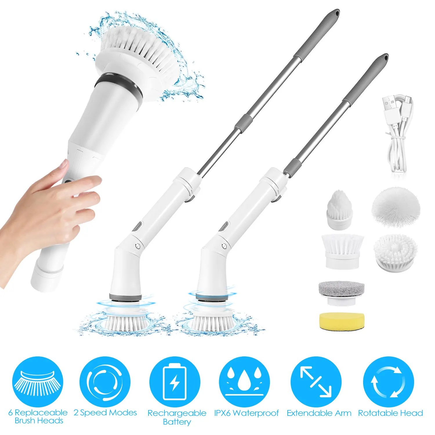Electric Spin Scrubber Cordless Rechargeable Telescopic Cleaning