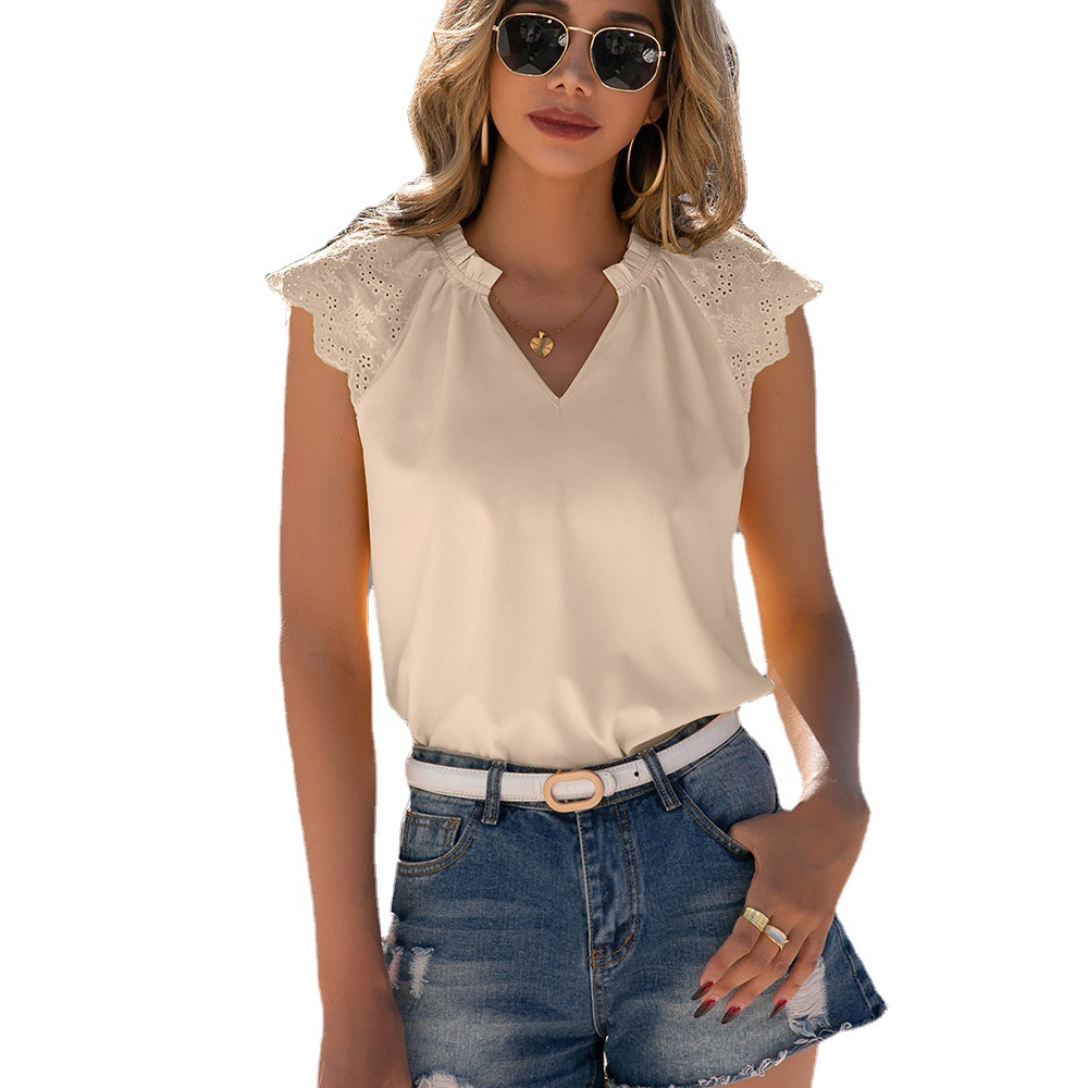 Casual Pullover Cutout Panel Sleeveless V-Neck Shirt Top