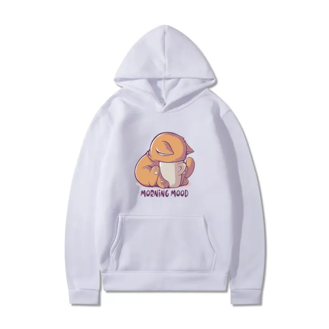 Printed Hooded Plus Fleece Sweater Men's And Women's Sports Sweater White - Shop at LoveMi