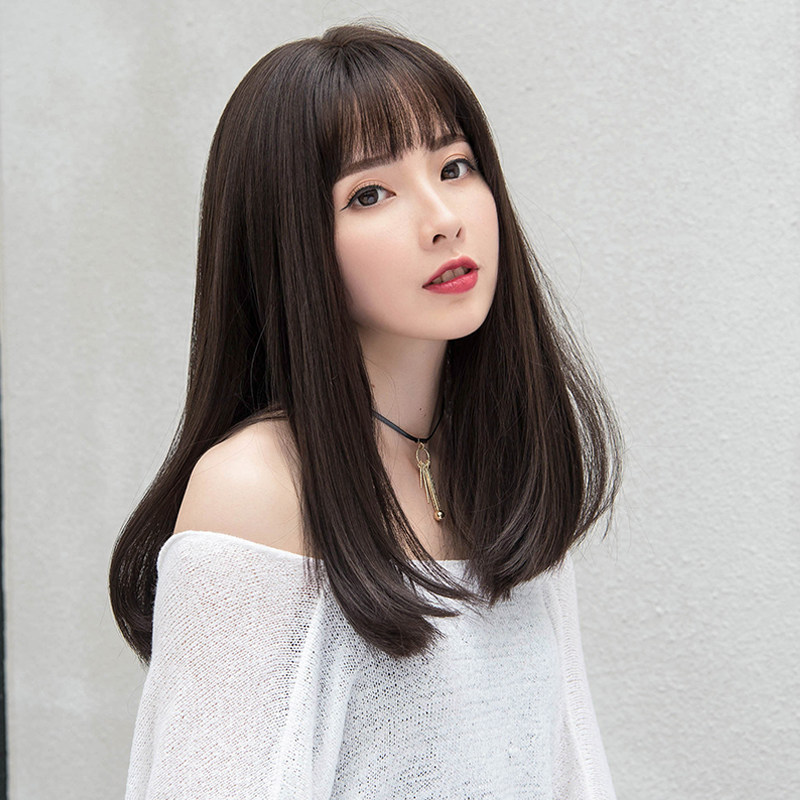 Japanese And Korean Wig Women's Air Bangs Medium Long Straight — foto 3