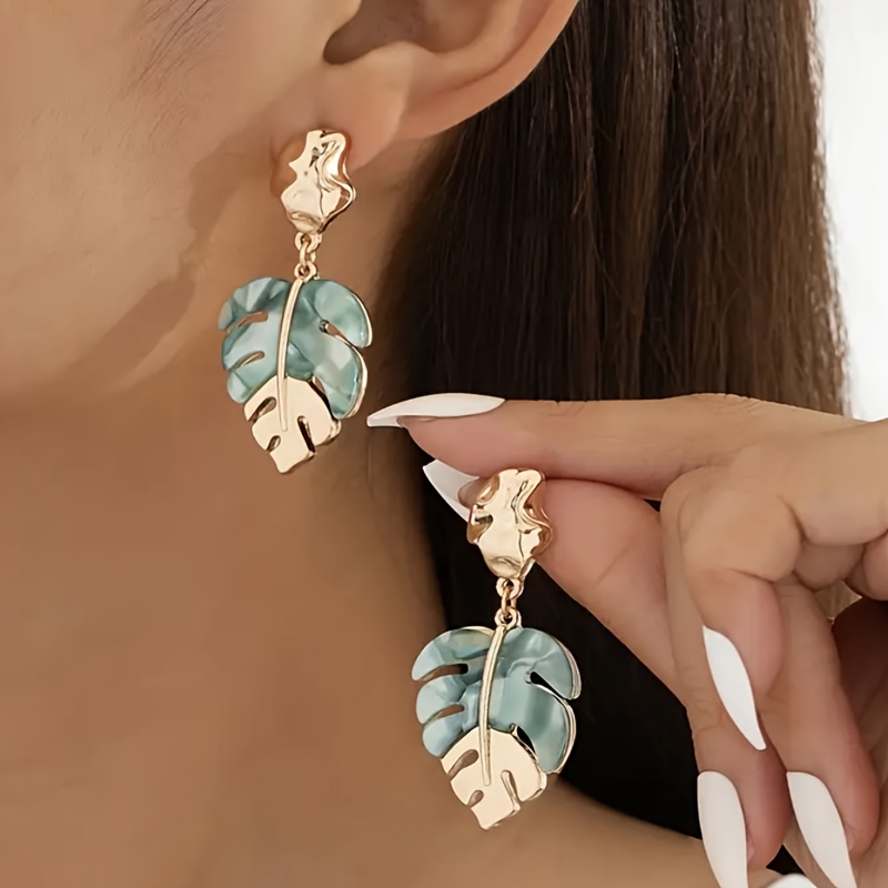 1 Pair Vintage Boho Style Leaf Dangle Earrings, Elegant & Chic, For Women's Daily Wear, Banquets & Vacations, Exquisite Female Jewelry Gift