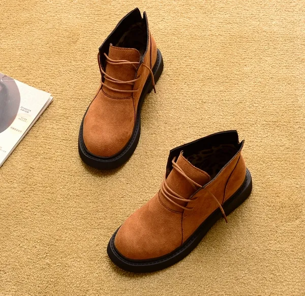 Summer Flat Heel Short Tube Thick Bottom Round Toe Short Boots Camel - Shop at LoveMi