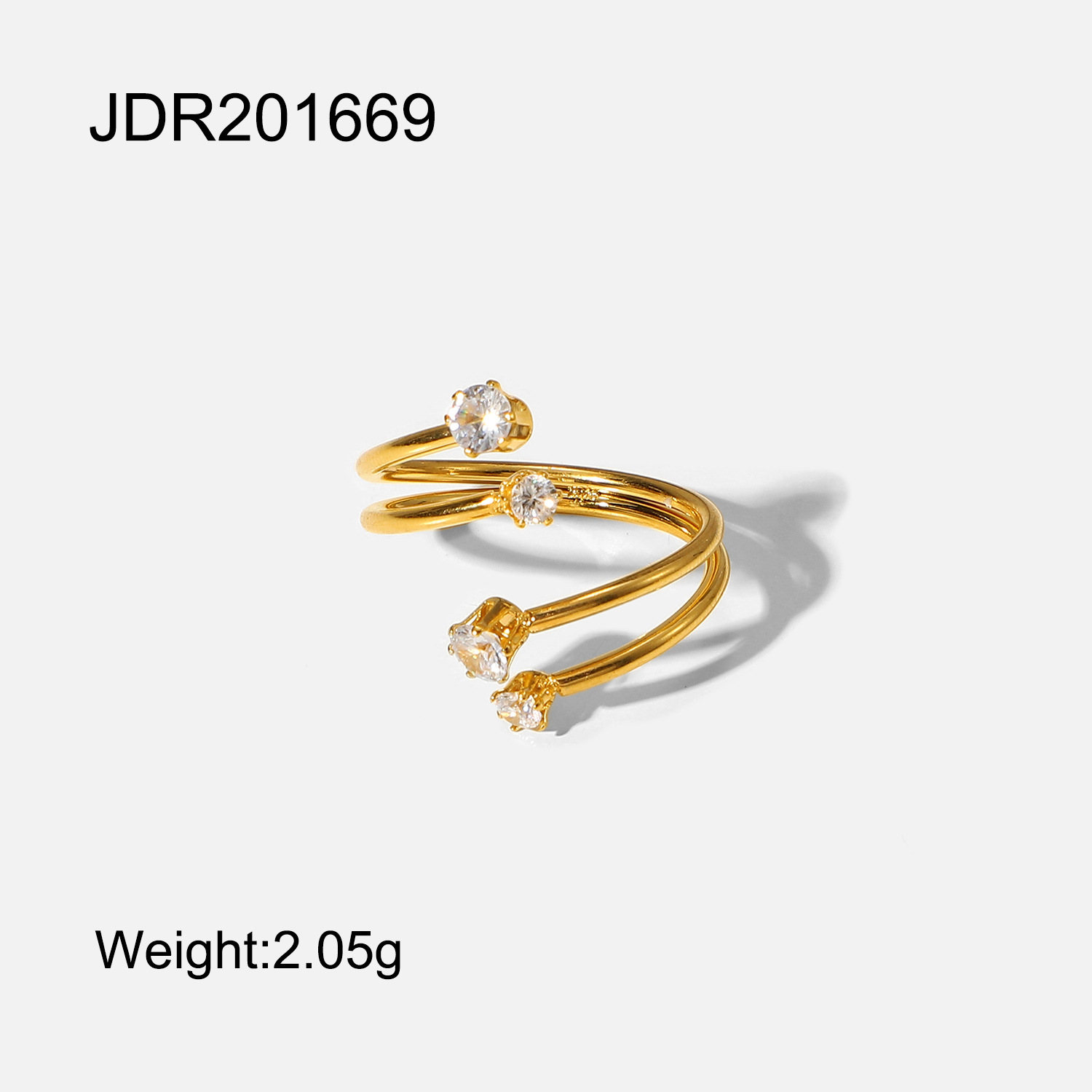 Side By Side White Zirconium 4 Diamond Open Ring 18K