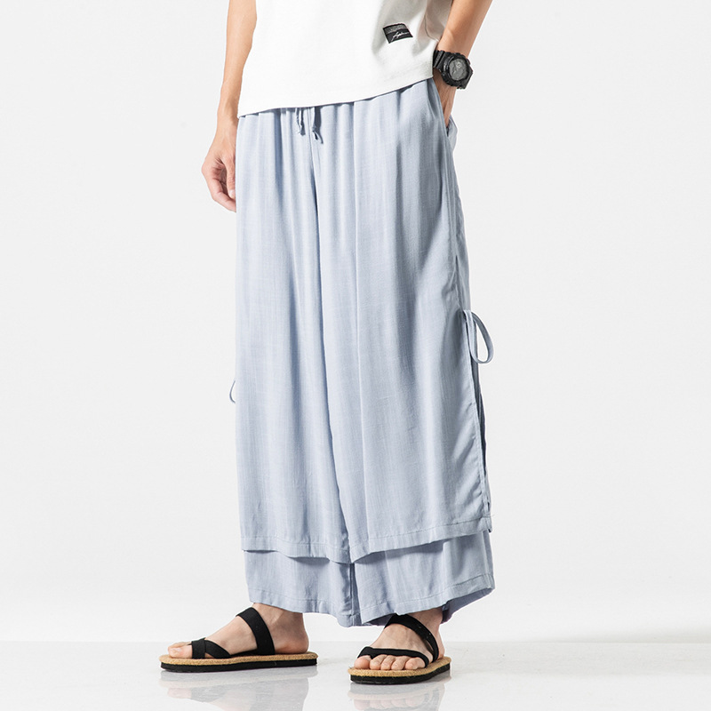 Thin Cotton And Linen Loose Cropped Trousers