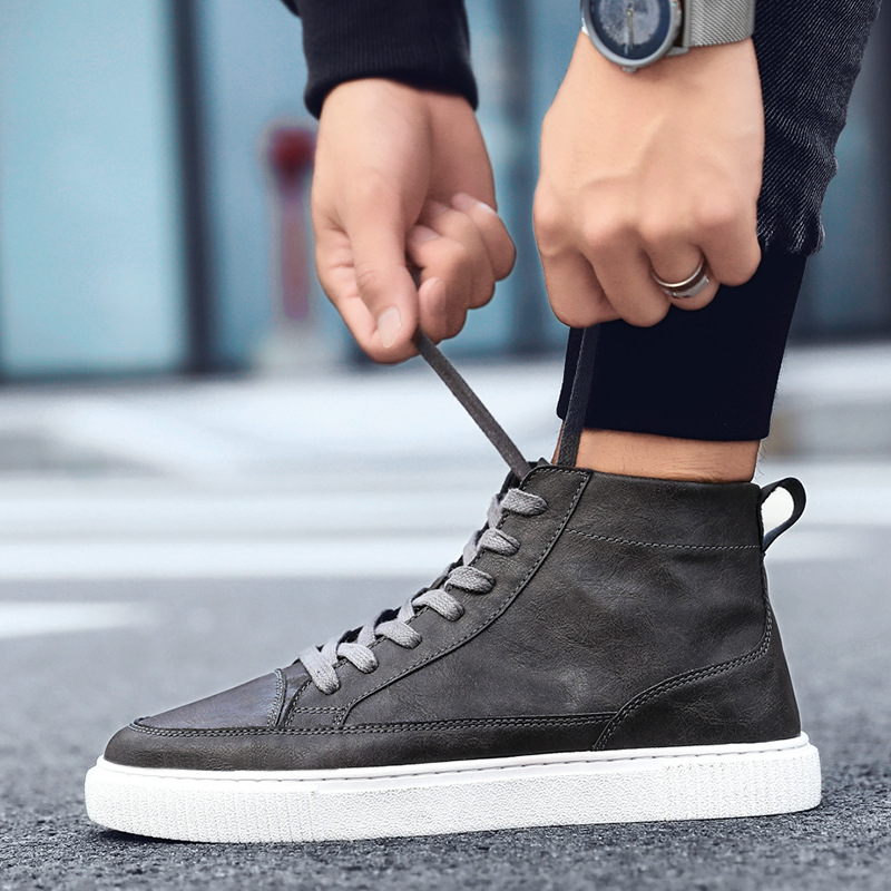 Title 2, All-Match Casual High-Top Leather Shoes For Stu...