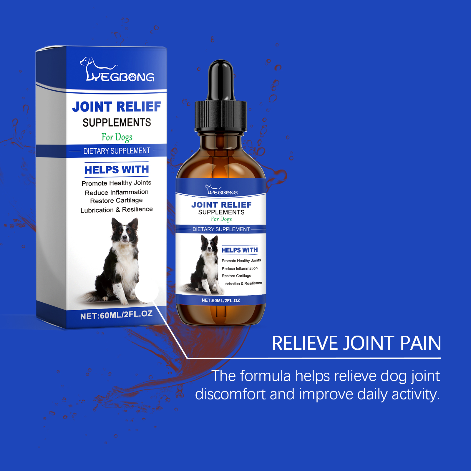 Dog Joint Relief Liquid Supplement Drops, Hip & Joint Care Support For All Breeds Dogs, Relieve Joint Pain, Reduce Inflammation, Restore Cartilage, Improve Mobility, 60ml — foto 2