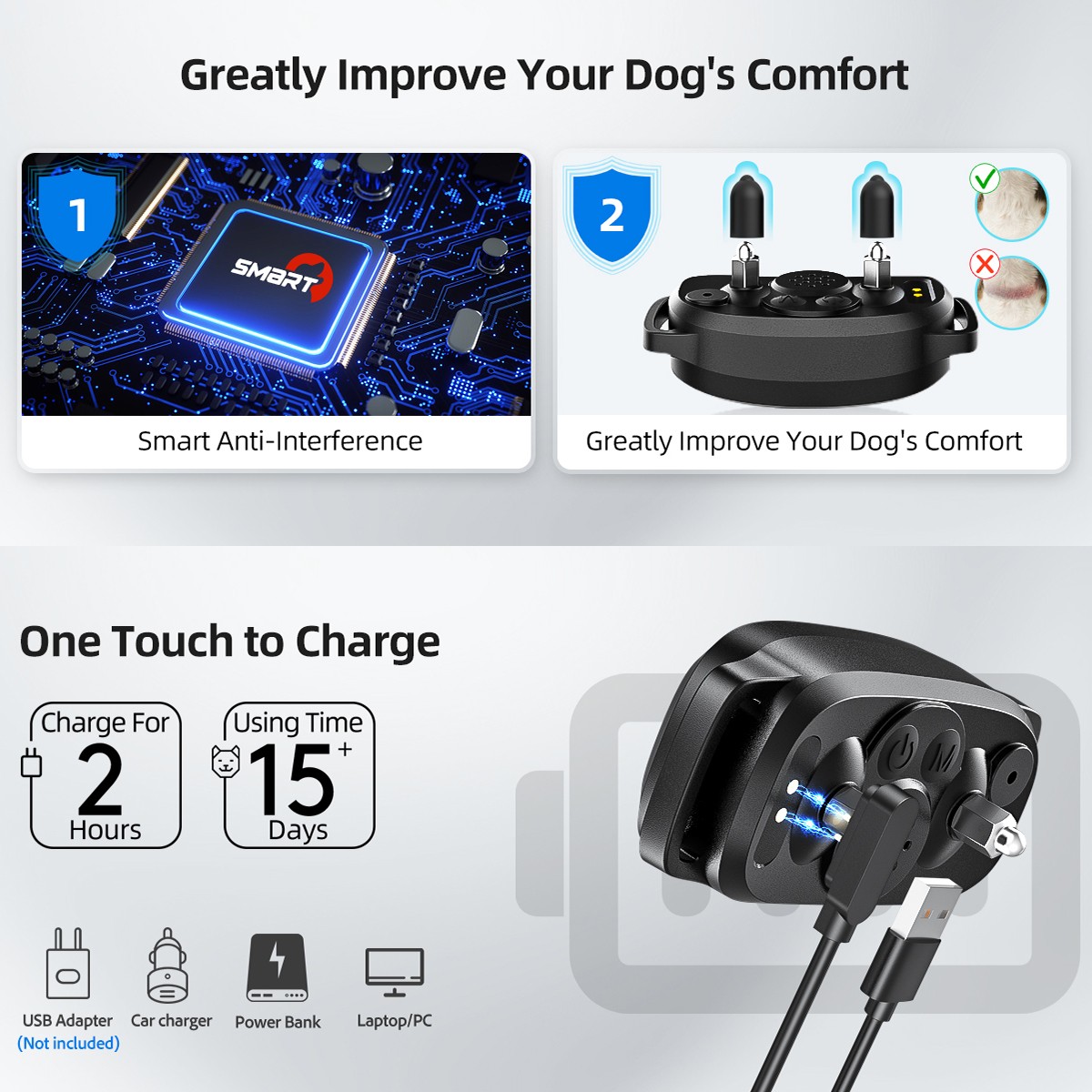 Anti Bark Electric Shock Dog Collar Stop Barking Pet Training Control UK — image 2