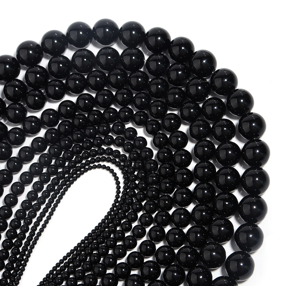 Title 5, New Black Agate Round Beads